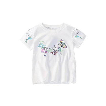 Mädchen T-Shirt „Forever You“ mit Blumenstickerei & Schmetterling