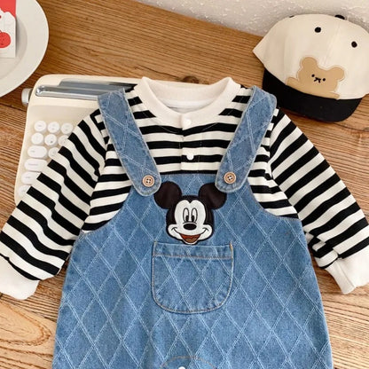 Baby Latzhosen-Set mit Motiv – Streifen-Shirt & Denim-Overall