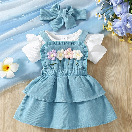 Zauberhaftes 3-teiliges Babykleid-Set für Mädchen