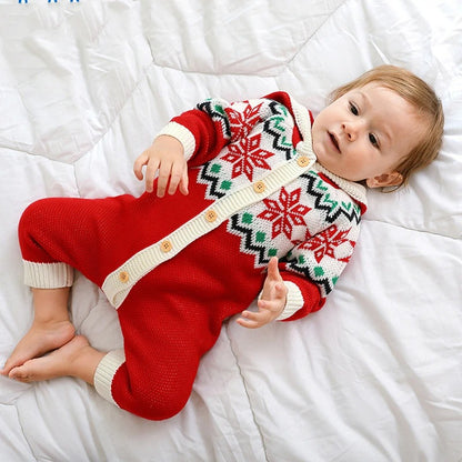 Baby-Strickoverall mit Weihnachtsmotiv & Mütze