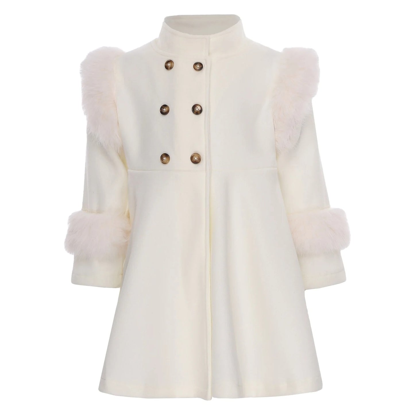 Festlicher Mädchenmantel mit Kunstfellbesatz – warm gefüttert & edel in Creme