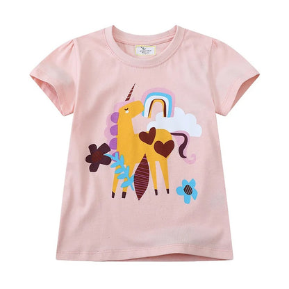 Mädchen T-Shirt mit Einhorn oder Giraffe – Kurzarm Shirt aus Baumwollmix