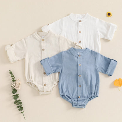 Minimalistischer Baby-Body mit Holzknöpfen – Langarm Body für Jungen (Größe 50–86)