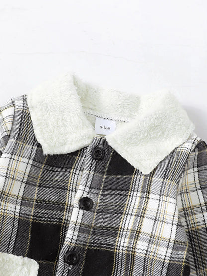 Karierte Winterjacke für Jungen mit Teddyfell-Innenleben