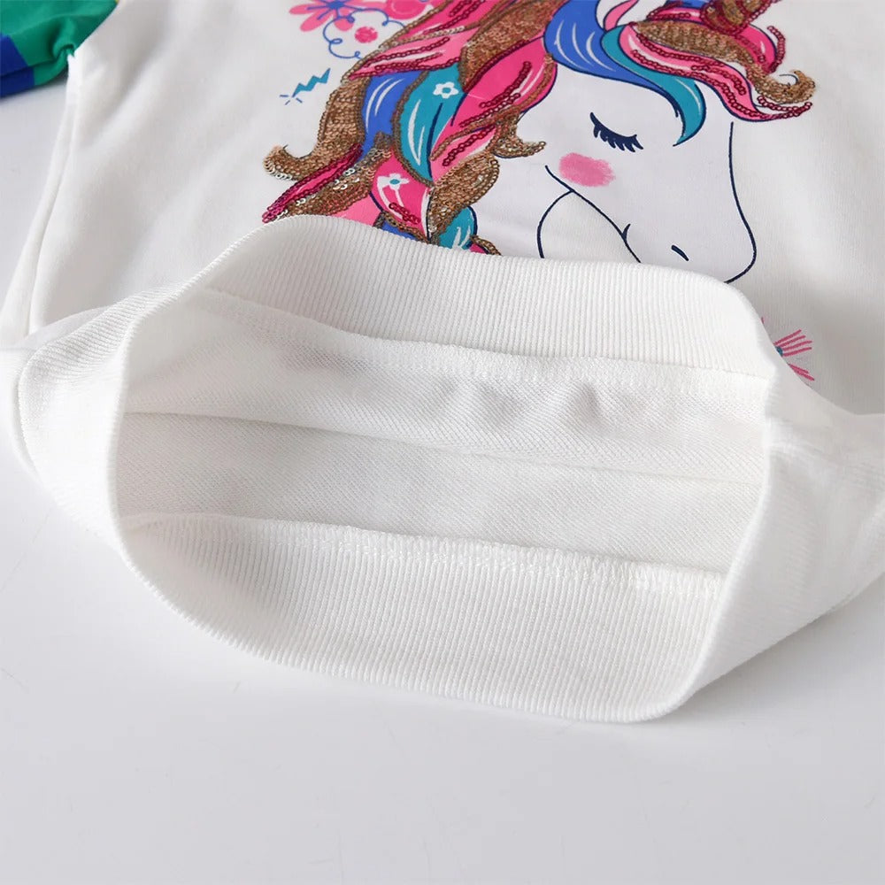 Mädchen Einhorn Sweatshirt mit Regenbogenärmeln – Glitzer & Pailletten