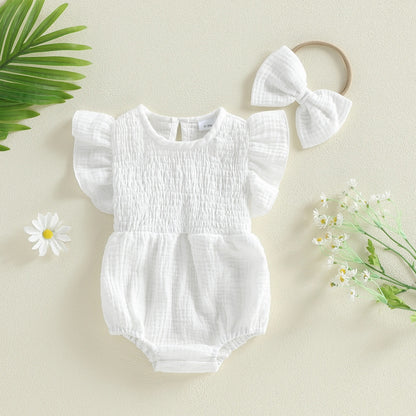 Baby Musselin Body mit Rüschen & Haarband – luftiges Sommeroutfit für Mädchen