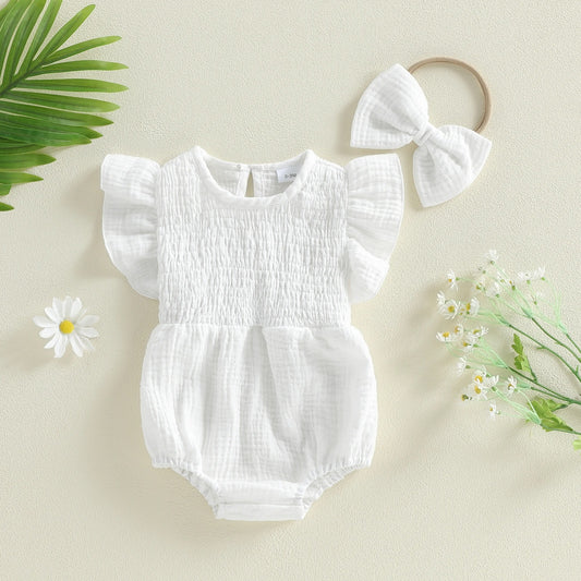 Baby Musselin Body mit Rüschen & Haarband – luftiges Sommeroutfit für Mädchen