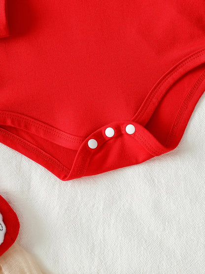 Festliches Weihnachts-Outfit für Mädchen – 3-teiliges Set mit Rentier-Trägerrock, Body & Haarband