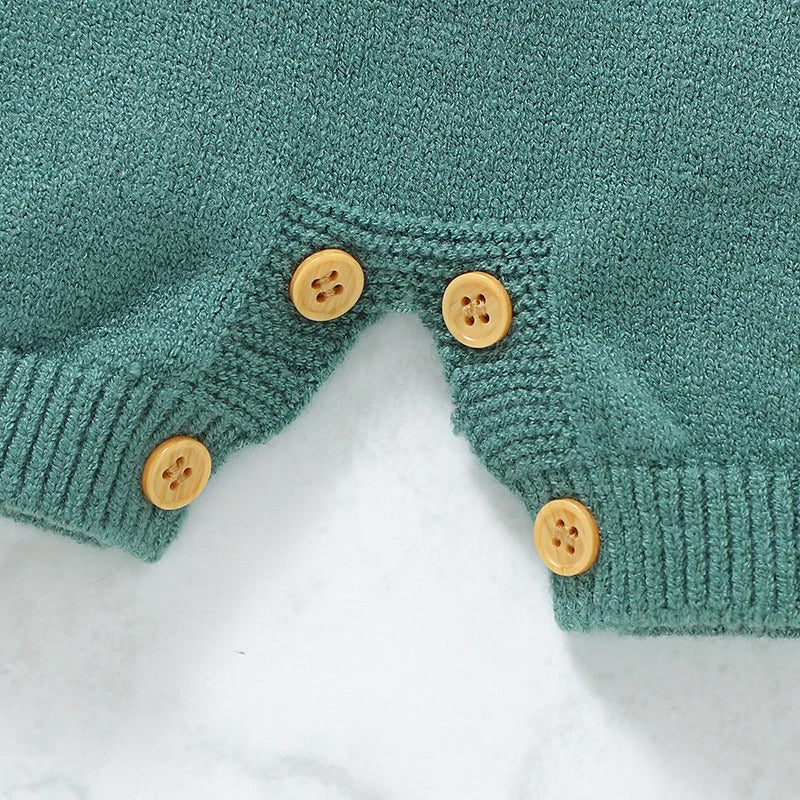 Gestrickter Baby Body mit Farbblock – Kurzarm Strickbody in Naturtönen
