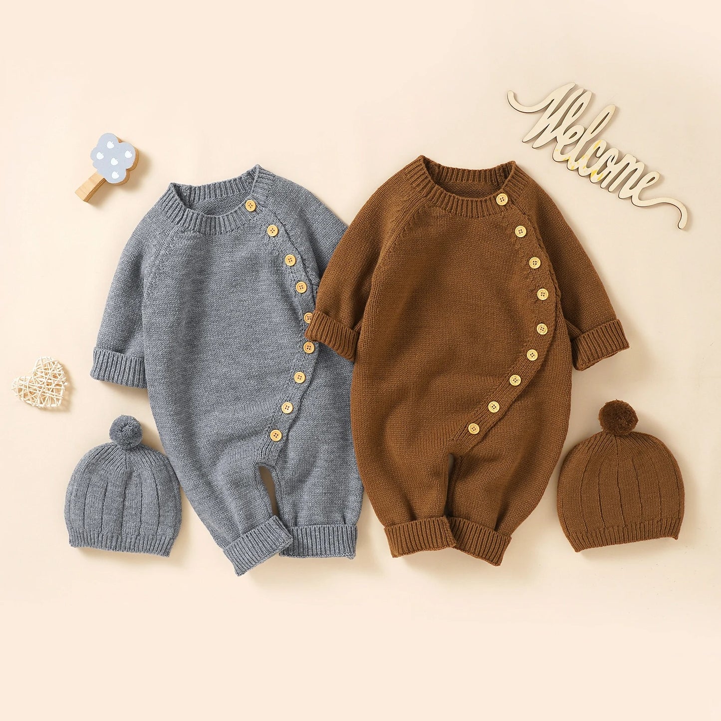 Baby Strick-Overall mit Mütze – weich, wärmend & stilvoll