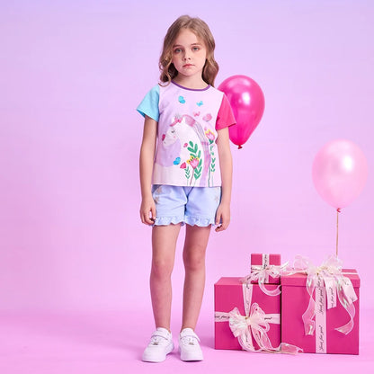 Mädchen T-Shirt mit Einhorn & Schmetterlingen