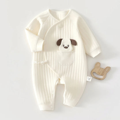 Baby Wickel-Strampler mit Tier-Applikation – weich & strukturiert