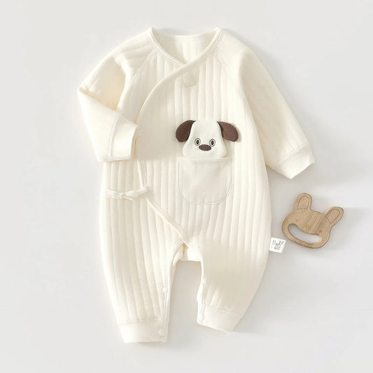 Baby Wickel-Strampler mit Tier-Applikation – weich & strukturiert