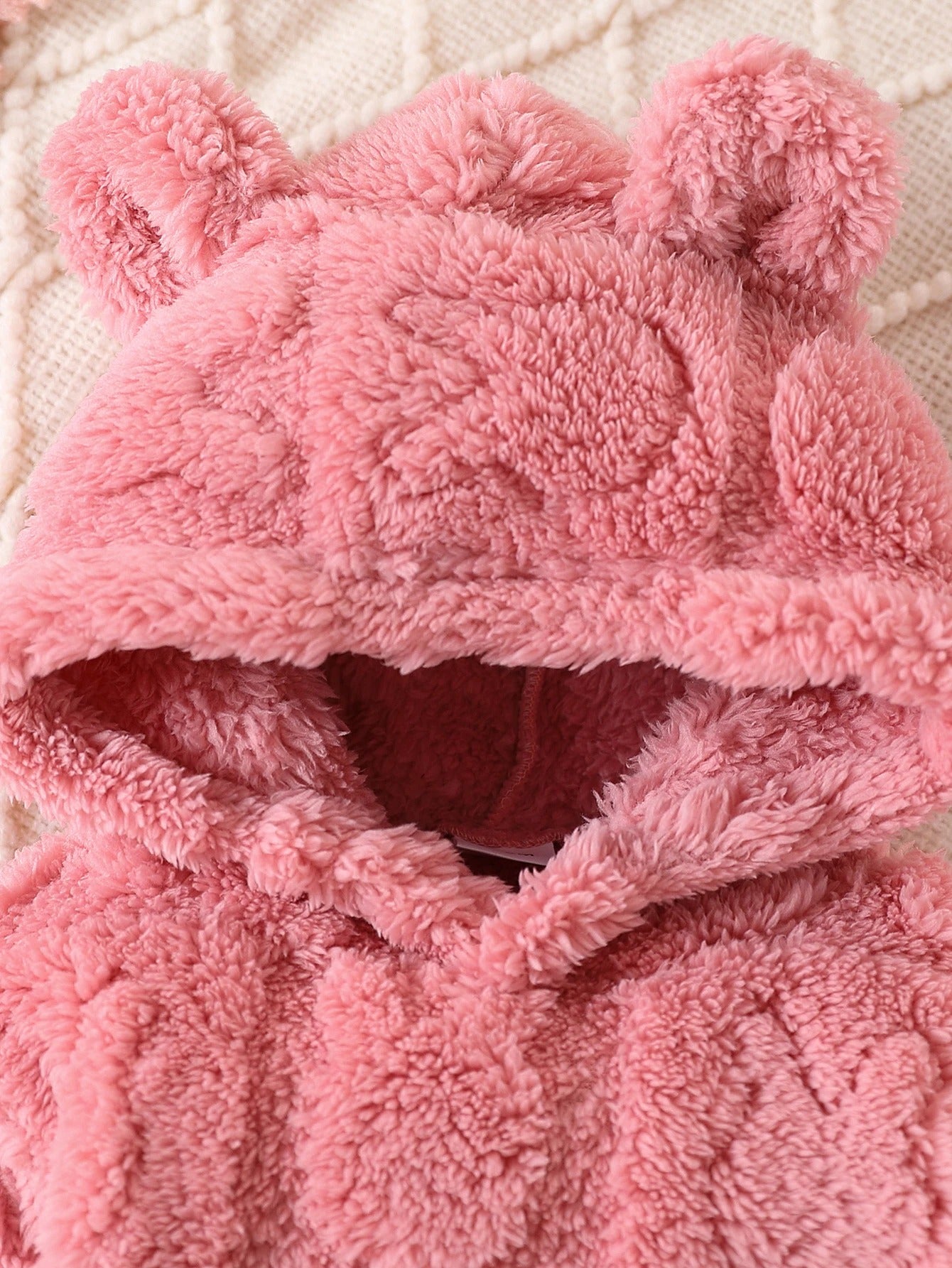 Flauschiges 2-teiliges Teddy-Set mit Kapuze und Öhrchen