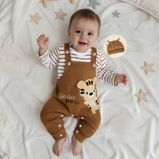 Strampler-Set „Hello Baby“ mit Tiger-Motiv & Mütze