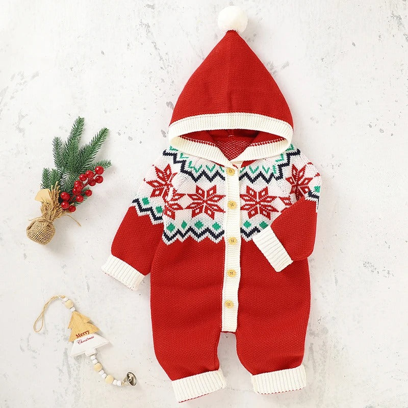Baby-Strickoverall mit Weihnachtsmotiv & Mütze