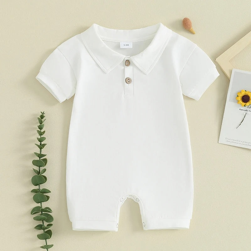 Baby Kurzarm Body mit Kragen – einfarbiger Polo Body aus Baumwolle