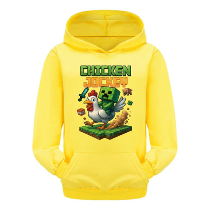 Minecraft Kinder Hoodie „Chicken Jockey“ – Kapuzenpullover für Mädchen & Jungen (Gr. 104–170)