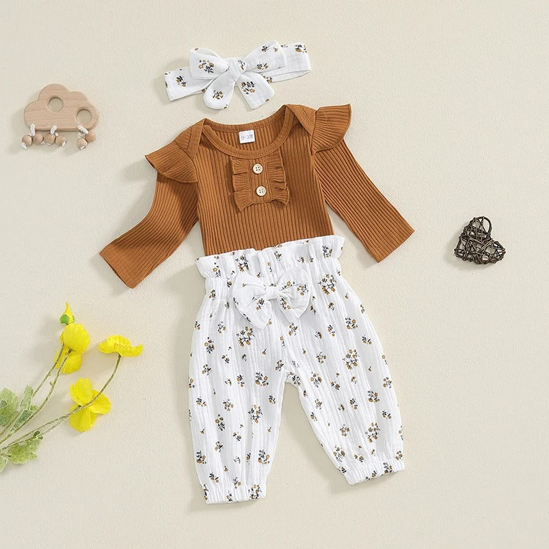 Baby Mädchen Set 3-teilig mit Rippbody, Musselin-Hose & Stirnband