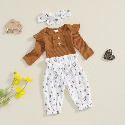 Baby Mädchen Set 3-teilig mit Rippbody, Musselin-Hose & Stirnband