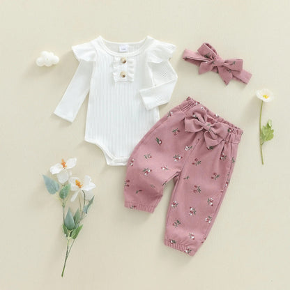 Baby Mädchen Set mit Rippbody & floraler Hose