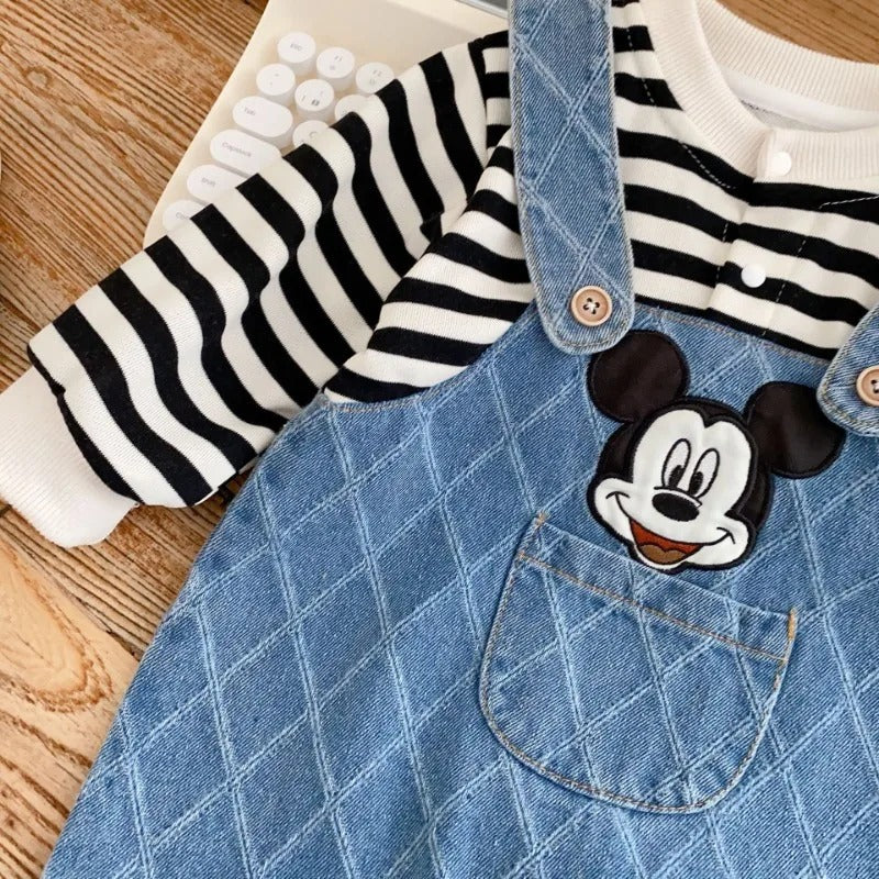 Baby Latzhosen-Set mit Motiv – Streifen-Shirt & Denim-Overall