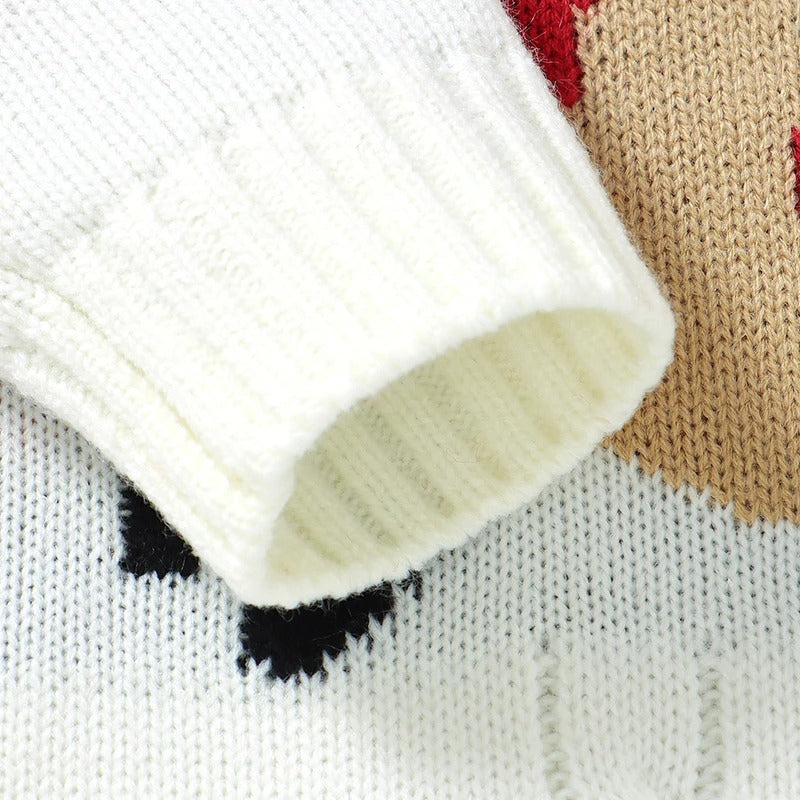 Baby-Strickoverall mit Rentiermotiv & Bommelmütze – Weihnachtlicher Strampler