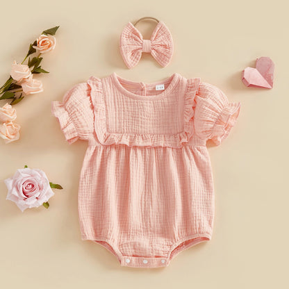 Baby Musselin Body mit Rüschen und Haarband – 2-teiliges Outfit für Mädchen