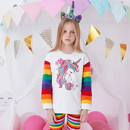 Mädchen Einhorn Sweatshirt mit Regenbogenärmeln – Glitzer & Pailletten