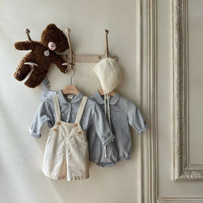 Baby Romper mit Kragen aus Baumwolle – Karomuster