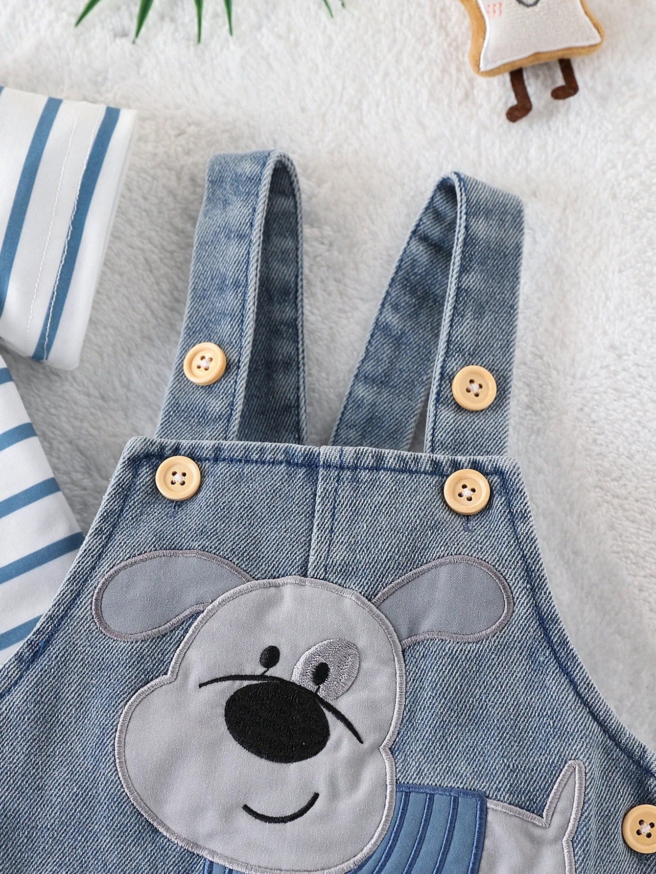 Baby Outfit 2-teilig – Streifen Shirt & Latzshorts mit Hund