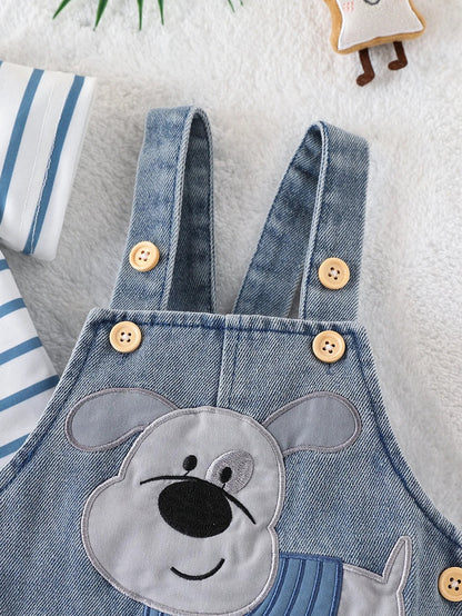Baby Outfit 2-teilig – Streifen Shirt & Latzshorts mit Hund