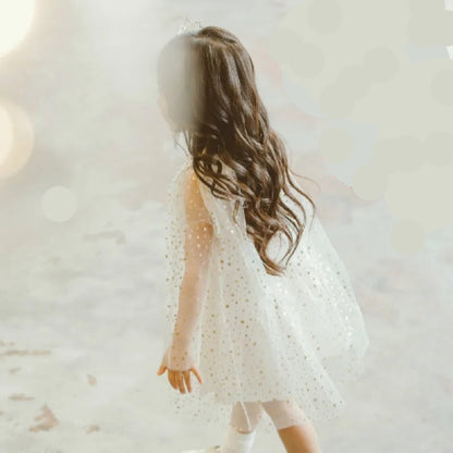 Glitzerndes Sternen-Langarm-Tüllkleid für Mädchen