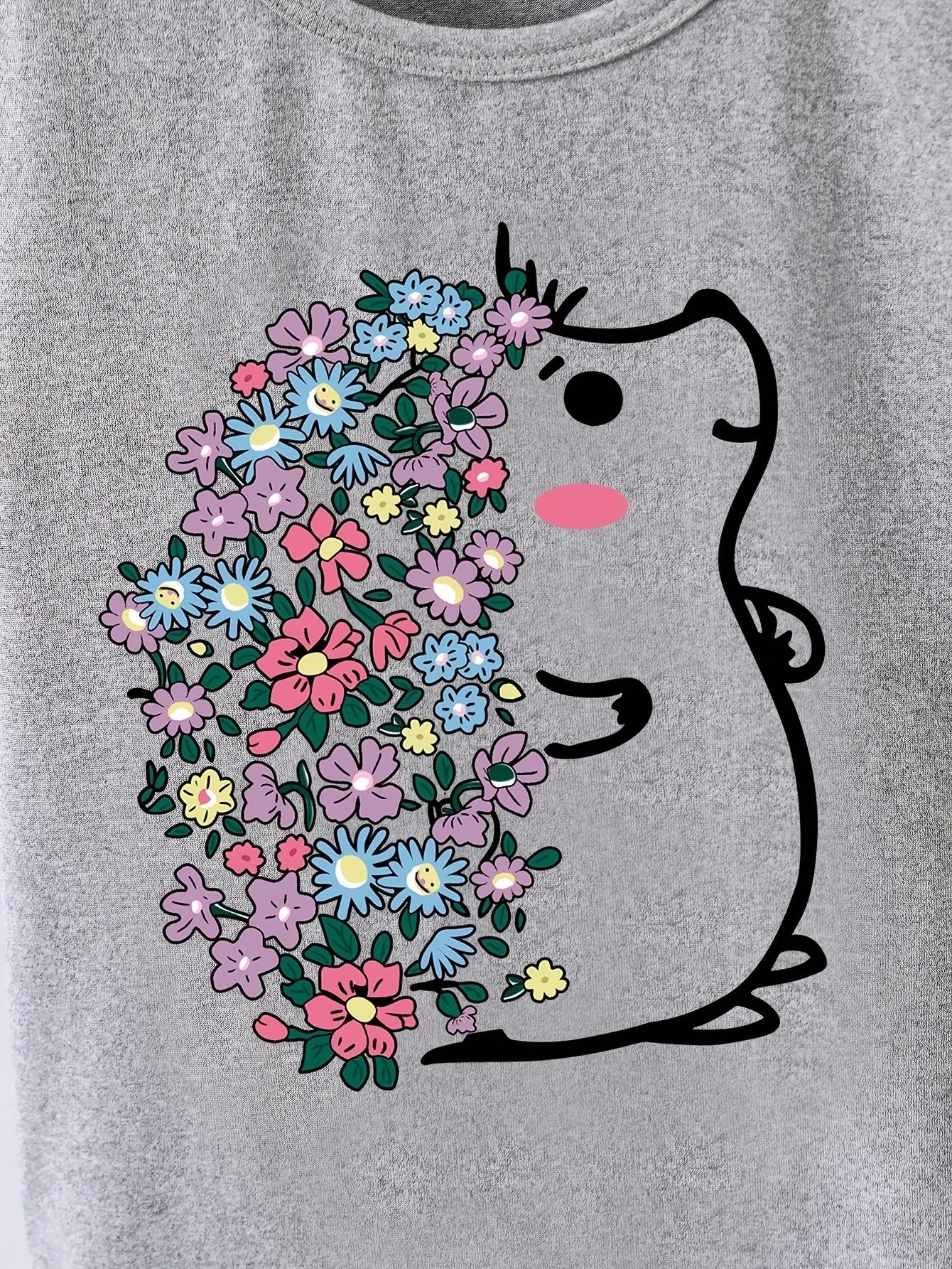 Mädchen T-Shirt mit Blumen Igel Print – Kurzarm Shirt