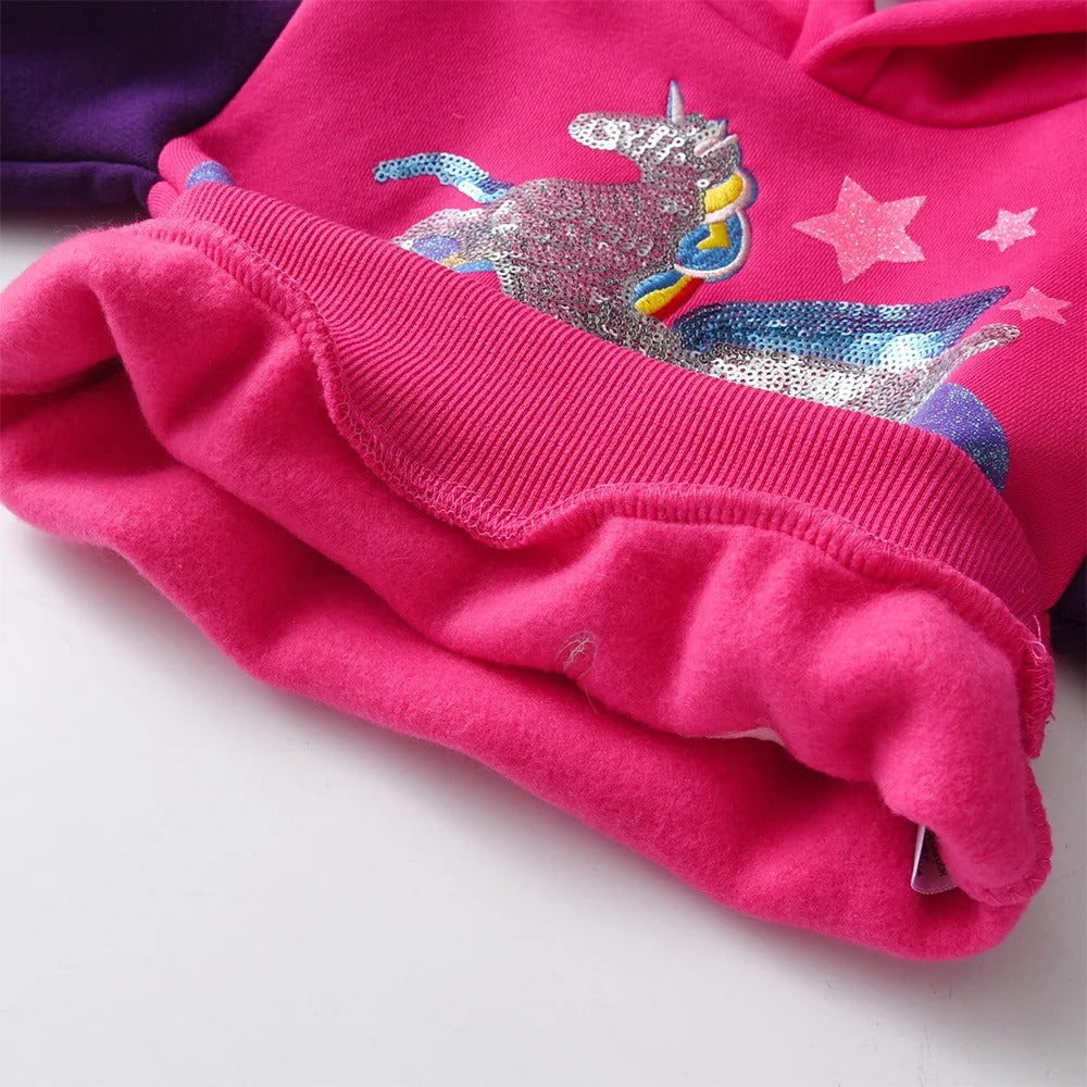 Einhorn Mädchen Hoodie mit Glitzer-Pailletten & Regenbogen – Gefütterter Kapuzenpullover