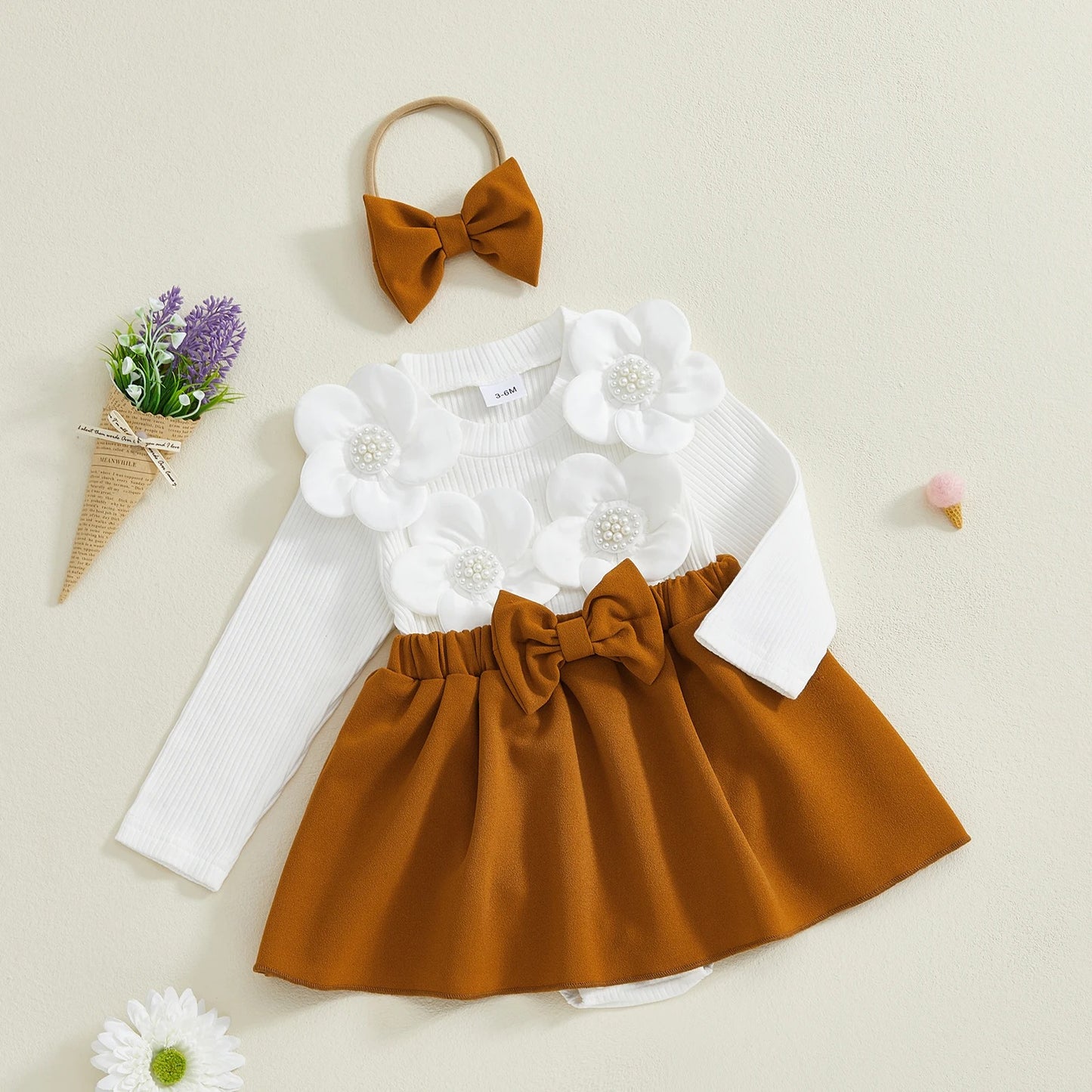 Baby Mädchen Kleid-Set mit Blüten & Schleife – 4 Designs