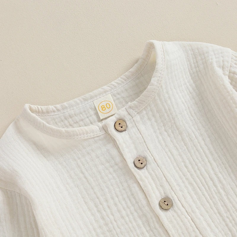 Musselin Jungen Set 2-teilig – Baumwolle Outfit mit Knopfleiste & Hose (Gr. 74–116)