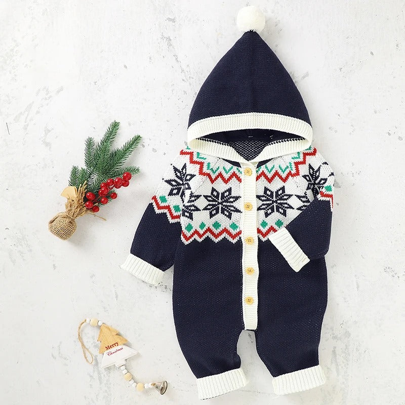 Baby-Strickoverall mit Weihnachtsmotiv & Mütze