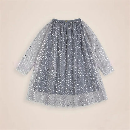 Glitzerndes Sternen-Langarm-Tüllkleid für Mädchen
