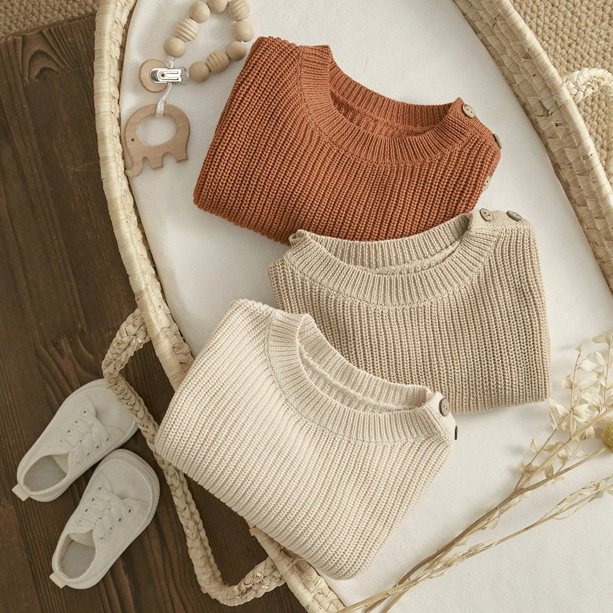 Baby Strickpullover Unisex mit Knopfleiste