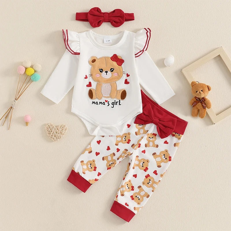 Baby Mädchen Outfit „Mama’s Girl“ mit Teddybär-Motiv – 3 Designs
