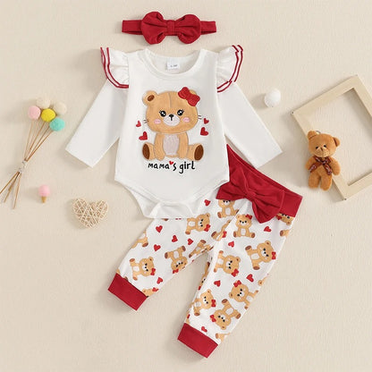 Baby Mädchen Outfit „Mama’s Girl“ mit Teddybär-Motiv – 3 Designs