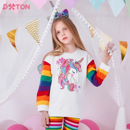 Mädchen Einhorn Sweatshirt mit Regenbogenärmeln – Glitzer & Pailletten