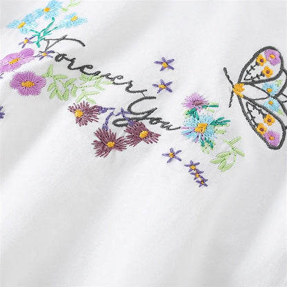 Mädchen T-Shirt „Forever You“ mit Blumenstickerei & Schmetterling