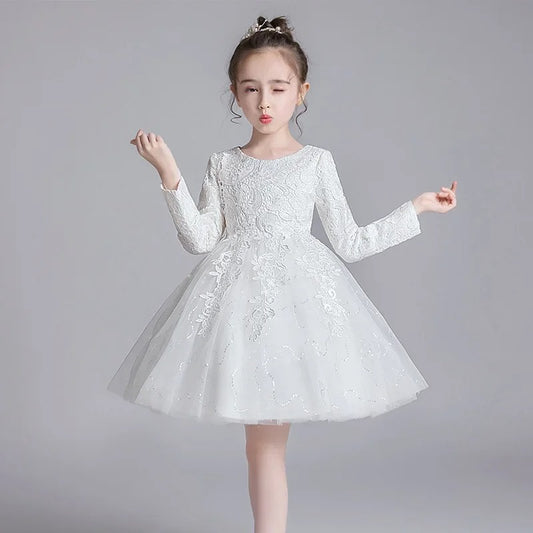 Mädchen-Spitzenkleid / Festliches Langarmkleid / ideal für Kommunion, Hochzeit & Weihnachten