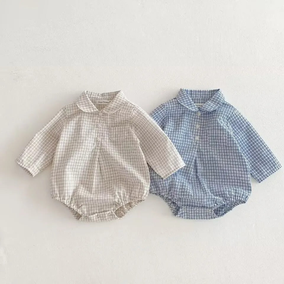 Baby Romper mit Kragen aus Baumwolle – Karomuster