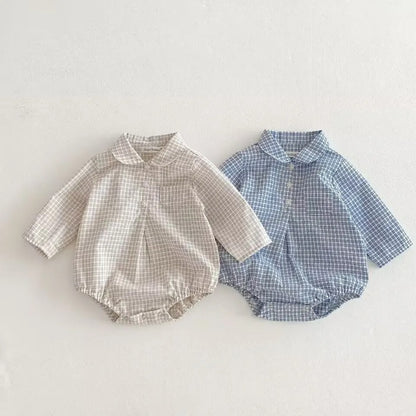 Baby Romper mit Kragen aus Baumwolle – Karomuster