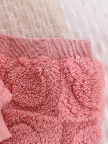 Flauschiges 2-teiliges Teddy-Set mit Kapuze und Öhrchen