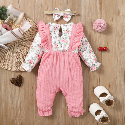 Baby Mädchen Strampler Set mit Blumenprint & Zopfmuster