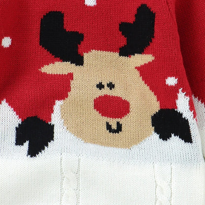 Baby-Strickoverall mit Rentiermotiv & Bommelmütze – Weihnachtlicher Strampler